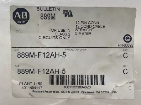 NEW Allen-Bradley 889M-F12AH-5 SER.C 12-Pin Straight Cable 15M 