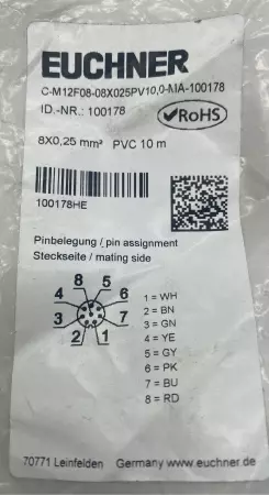 NEW Euchner C-M12F08-08X025PV10,0-MA Connecting Cable 8X0.25mm² 10M  PN100178 