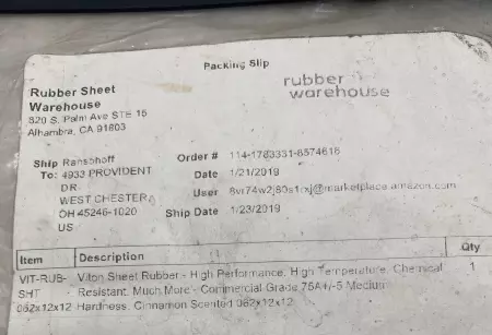 NEW Rubber Warehouse VIT-RUB-SHT Viton Rubber Sheet 12X12X0.62 