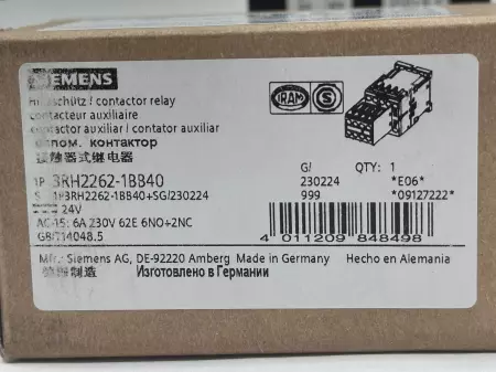 Siemens 3RH2262-1BB40 Sirius Contactor W/Auxiliary Contact 