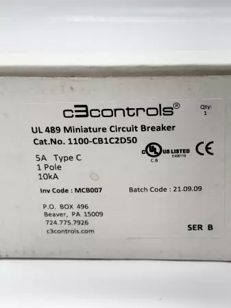 C3Controls 1100-CB1C2D50 Circuit Breakers 277V 5Amp 