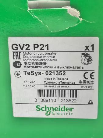 NEW Schneider Electric GV2 P21 Motor Starter/Circuit Breaker 600V 17-23Amp 3-Pol