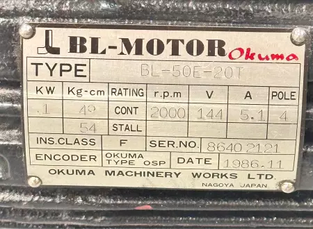 Okuma BL-50E-20T Servo Motor 1kW 