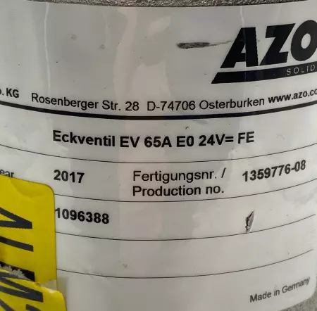 AZO Solids DSNU-40-80-P-A-MQ/ Valve/Actuator Assembly 