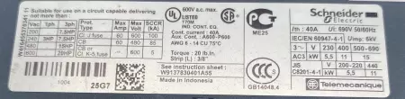 Schneider Electric LC1D25 Contactor 600V 40Amp 