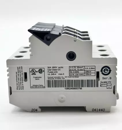 Allen-Bradley 1492-FB3C30-L SER.B Fuse Holder 3-Pole 30A 600V Class CC Only 