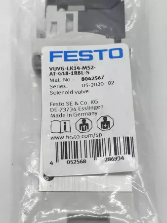 Festo VUVG-LK14-M52-AT-G18-1R8L-S Solenoid Valve 