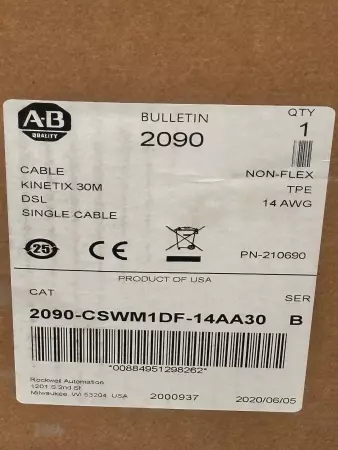 Allen-Bradley 2090-CSWM1DF-14AA30 SER.B Single Motor Cable, 30M 14AWG 