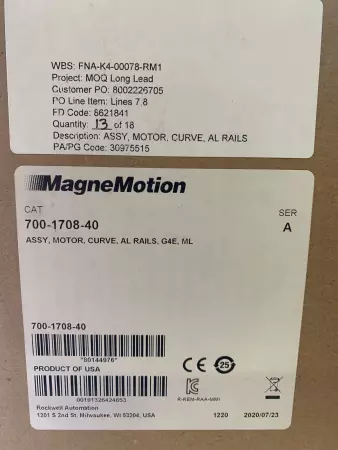 MagneMotion 700-1708-40 SER. A Motor Assy, Curve 