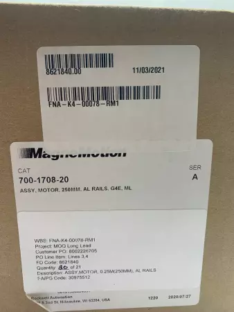 MagneMotion 700-1708-20 SER.A 250mm Railless Motor G4E ML 