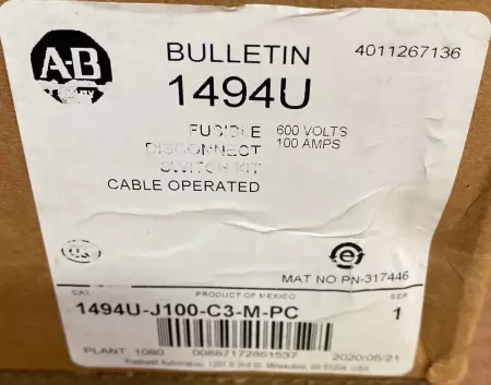 Allen-Bradley 1494U-J100-C3-M-PC Disconnect Switch Complete Kit 