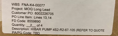 Hibar Systems 4S2-R2-67-105 Metering Pump 
