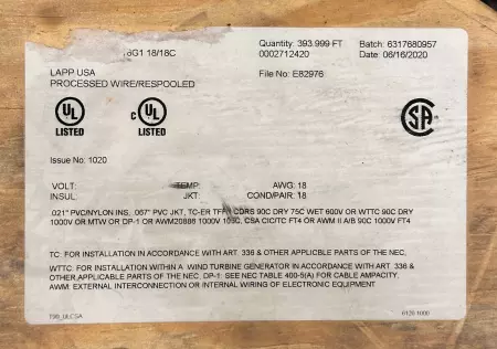 Lapp 221818 Olflex®Tray II Flexible Tray Cable, 600V 18AWG, 394Ft 