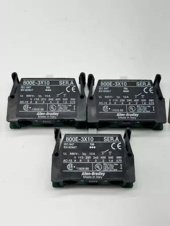  Allen-Bradley 800E-3X10 SER.A Contact Block 690V 10Amp Lot of 3