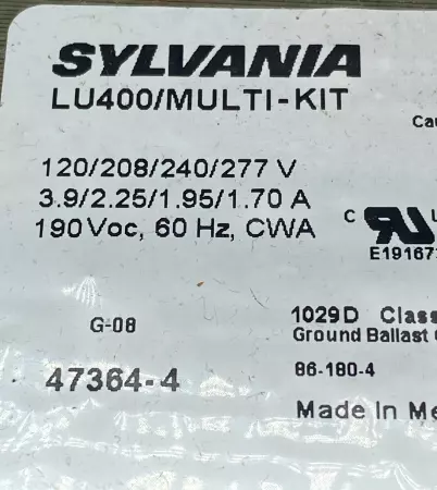 NEW Sylvania LU400/MULTI-KIT Magnetic Ballast Kit 