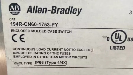 Allen-Bradley 194R-CN60-1753-PY SER.B Enclosed Molded Disconnect Switch, 60A 