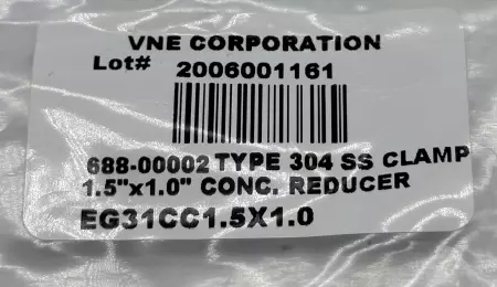 NEW VNE Corp. EG31CC1.5X1.0 Clamp T304 SS Concentric Reducer 1.5X1