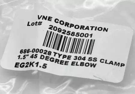 NEW VNE Corp. EG2K1.5 Clamp 45 Degree Elbow 304SS, 1.5