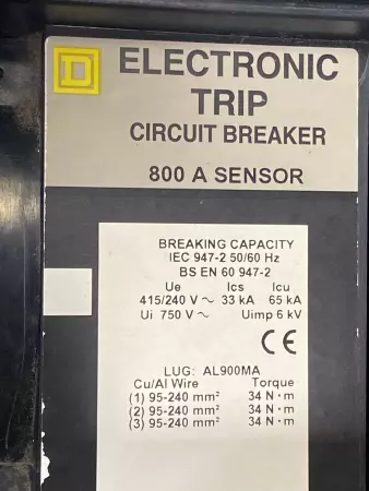 Square D MXL36700 Electronic Trip Circuit Breaker 600V 800A Sensor 