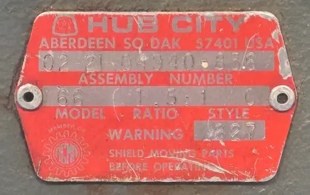Hub City 02-21-04940-836 Right Angle Gearbox, 1.5:1 Ratio 