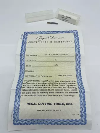 Regal Cutting Tools M2 X .4-6H Go PD 1.740 Thread Plug Gage 