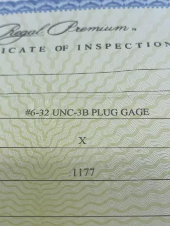 NEW Regal Cutting Tools 6-32 UNC-3B Go PD 0.1177 Thread Plug Gage 