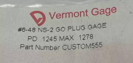 NEW Vermont Gage 6-48 NS-2 Go PD 0.1245 Thread Plug Gage, CUSTOM555 