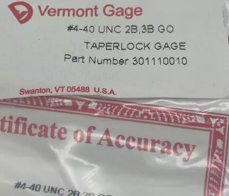 NEW Vermont Gage 301110010 Go PD 0.0958 Thread Plug Gage, 4-40 UNC 2B.3B 