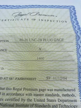 NEW Regal Cutting Tools 6-36 UNC-2B Go PD 0.1460 Thread Plug Gage 