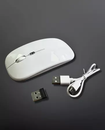 DQST 2.4G Wireless Optical Mouse USB Rechargeable RGB Cordless PC Laptop, White 