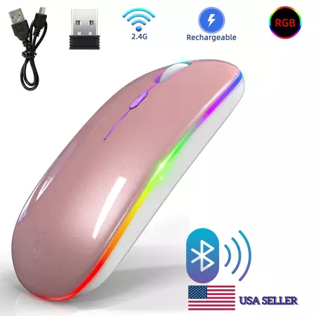 DQST 2.4G Wireless Optical Mouse USB Rechargeable RGB Cordless For PC Laptop, Go