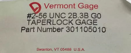 Vermont Gage 301105010 Go 0.0744 Taperlock Gage 2-56 UNC 2B.3B 