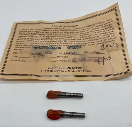 All Precision Needs 10-32 UNF Thread Pipe Plug Gage, G0 PD .1697 Lot of 2