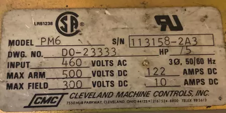 Cleveland Machine Controls PM6 Pacemaster™6  75 Hp Motor Controller (Parts Only)