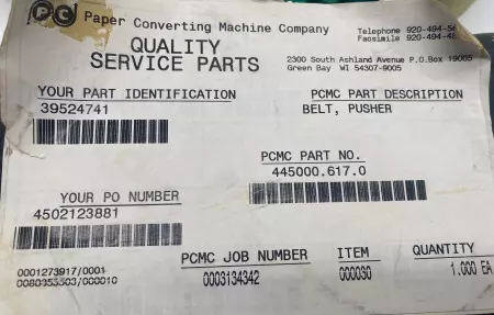 Paper Converting Machine Co. 445000.617.0 Timing Belt, Pusher 