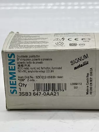 NEW Siemens 3SB3 647-0AA21 Red Pushbutton 