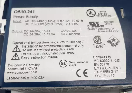 Puls QS10.241 Dimension DIN Rail Power Supply 