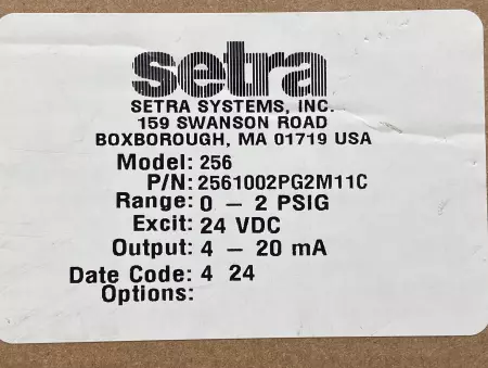 Setra 2561002PG2M11C Pressure Transducer, 0-2PSIG 