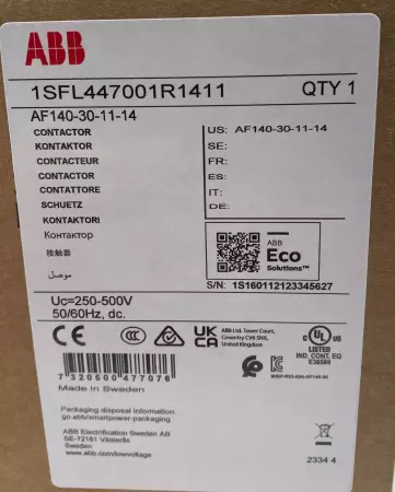 ABB AF140-30-11-14 Contactor 200-500V, 140Amp  1SFL447001R1411 