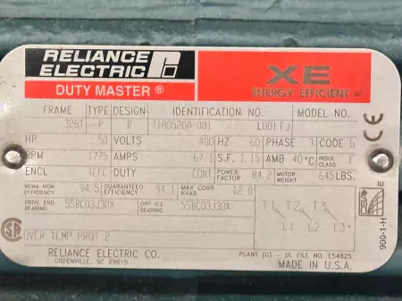 Reliance Electric 7180520A-001 Duty Master® AC Motor, 50HP Frame 326T 