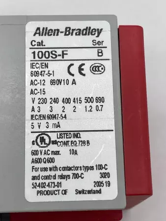 Allen-Bradley 700S-CF620EJBC Safety Contactor 24VDC 20Amp W/Aux. Contact 