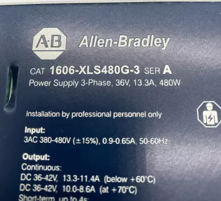 Allen-Bradley 1606-XLS480G-3 SER.A Power Supply 36VDC Out, 13.3Amp, 480W 