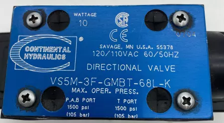 Continental Hydraulics VS5M-3F-GMBT-68L-K Directional Valve, Double Ended 