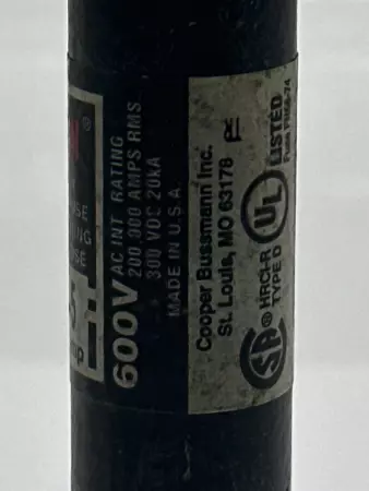 Bussmann FRS-R-5 Fusetron Time Delay Fuse, Class RK5, 600VAC 300VDC 5Amp 