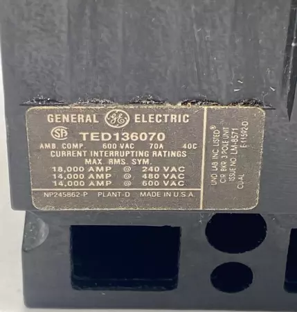 General Electric TED136070 Circuit Breaker 600VAC 70Amp 