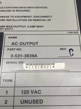 Cincinnati Milacron 3-531-3839A REV.C AC Output Module 120VAC 1.5Amp 