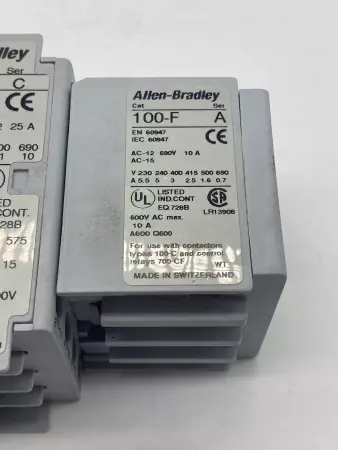 Allen-Bradley 100-C23Z*10 SER.C Contactor 600VAC 30Amp W/100-F Aux. Contact 