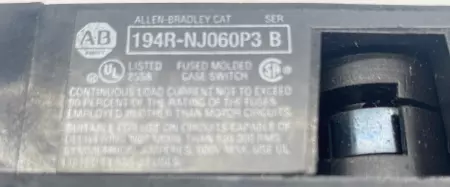 Allen-Bradley 194R-NJ060P3 SER.B Disconnect Rotary Switch, 600VAC 250VDC 60A 