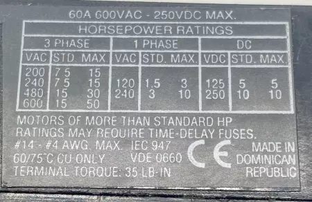 Allen-Bradley 194R-NJ060P3 SER.B Disconnect Rotary Switch, 600VAC 250VDC 60A 