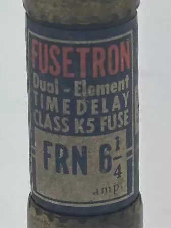 Bussmann FRN 6 1/4 Fusetron Time Delay Fuse, Class K5, 250V 6.25Amp 